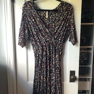 Floral faux-wrap dress